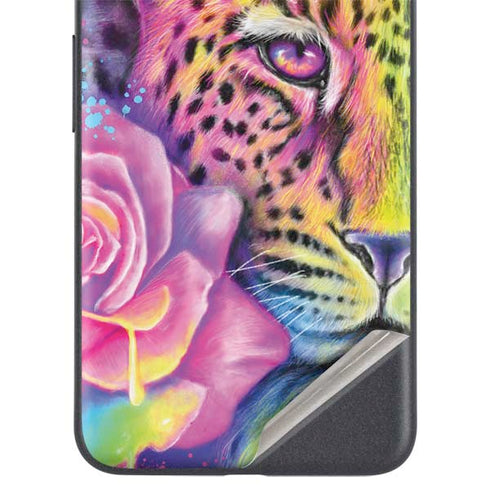 Neon Rainbow Cheetah with Rose by Sheena Pike Google Pixel 5a Skin